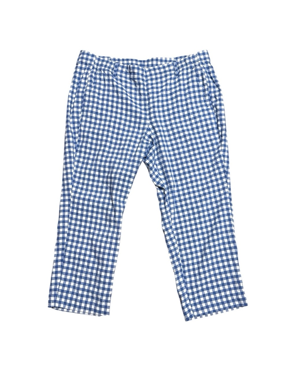 J.Jill Large Petite Blue White Gingham Linen Stretch Crop Pants EUC